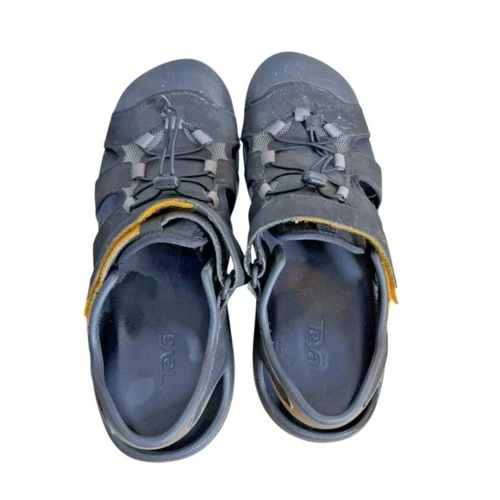 Teva Flintwood Mens 12 Pre-Owned Hiking Water Shoes Black Yellow 1118941 Sandals